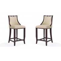 Manhattan Comfort 2-BS008-CR Emperor 41 in. Cream and Walnut Beech Wood Bar Stool (Set of 2)